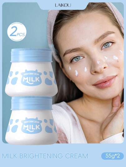55克 2支装 莱可美美白牛奶亮肤面霜，均匀肤色，保湿滋润，淡化色斑，适合女性、母亲、妻子、姐妹、青少年、女友使用，提亮肤色，护肤，母亲节礼物