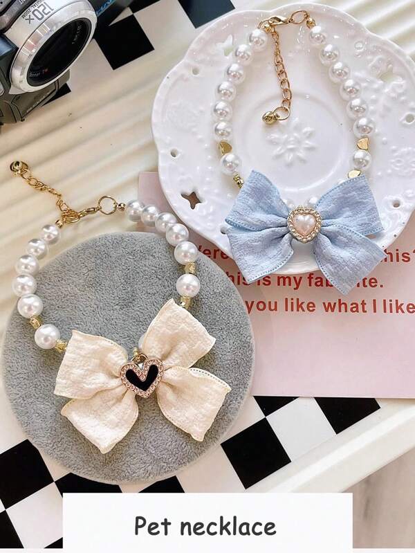1pc Bow Pearl Pet Pendant & Necklace Accessory For Small And Medium Sized Pets,Exquisite Pet Jewelry Animal Accessories, Gift For Pets