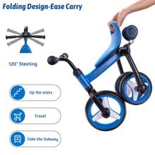 4 In 1 Tricycle For Toddlers Age 2-5, Folding Toddler Bike Kids Trike Tricycles With Adjustable Seat And Removable Pedal, Baby Balance Bike Ride-On Toys Gift For Baby Boys Girls Birthday - Blue - View 4