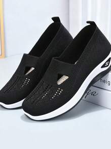 Zapatos Deportivos Informales Sin Cordones, Planos, Cómodos Y Transpirables Para Mujer, Diseño Versátil - Negro - Ver 4