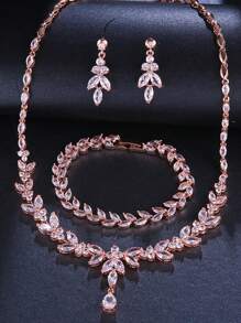 3 件套奢华铜合金锆石女式银项链和耳环套装，适合派对和婚礼礼物