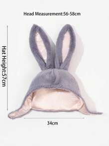 1pc Women's Solid Color Cute Cartoon Long Ear Rabbit Fluffy Hooded Hat, Warm Ear Protection Costume Prop, Autumn/Winter Halloween