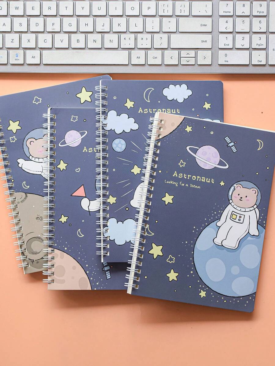 240pcs/4 Books Per Package A5 Spiral Memo Pads With Cute Cartoon Covers, Portable Mini Office Supplies Notebooks - Multicolor - View 1