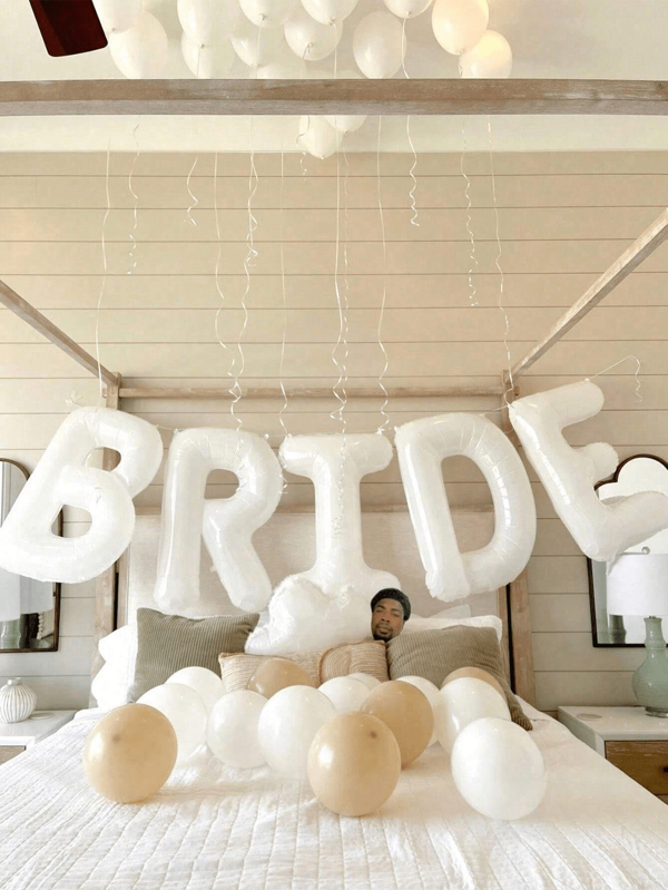 1 Set 16-Inch White "BRIDE" Letter Foil Balloon For Bachelor Party, Wedding Decoration, Bridal Balloon