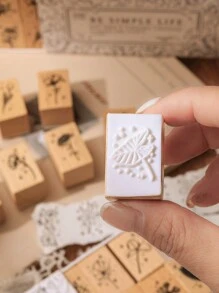 10 piezas/caja, sellos de madera rectangulares vintage simples para manualidades DIY, diarios, scrapbooking y artesanía de papel - ideales para diseños florales, jardinería y arte inspirado en la naturaleza Vuelta al cole, Vuelta al cole, Útiles escolares