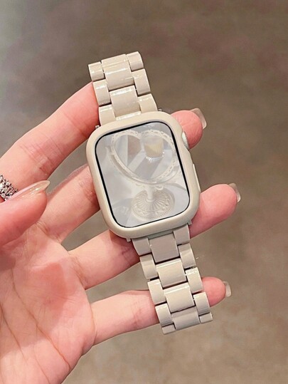 Starlight Creamy Soft Silicone Case + Acrylic Plastic Strap Compatible With Apple 42mm 46mm 41mm 38mm 40mm 42mm 44mm 45mm 49mm Ultra Japan Korea Girl Band Compatible With Watch 10 9 8 SE 7 6 5 4 3 Simple Solid Color Sport Wristband Watch Strap Set