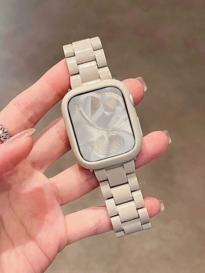 Starry Smooth Silicone Watch Case + Acrylic Plastic Watch Band, Compatible With Apple 42mm 46mm 41mm 38mm 40mm 42mm 44mm 45mm 49mm Ultra-Thin Japanese/Korean Style Women's Watch Band, Suitable For Series 10 9 8 SE 7 6 5 4 3, Minimalist Solid Color Sports Wristband Watch Band Set