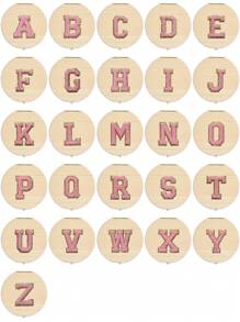 创意首字母木质牙齿收纳盒木质牙盒脐带牙齿收集盒婴幼儿纪念品盒刺绣字母A到Z - 杏色 - 查看 8