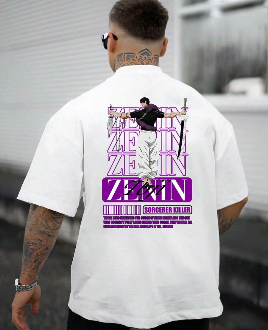 Basic T-Shirt Anime Jujutsu Maki Zenin Kaisen Wiki Sorcerer Clan - White - View 1