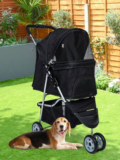 Pet Stroller Dog Cat Jogger Stroller For Medium Small Dogs Cats Folding Lightweight Travel Stroller With Cup Holder, 3 Wheels
