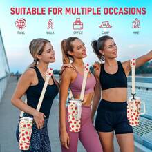 Water Bottle Carrier Bag With Phone Pocket For Cup 40 Oz Tumbler With Handle Neoprene,Portable Water Bottle Holder Pouch  With Adjustable Strap For Cup Accessories,Storing Cards,Phones And Other Small Item - AA-草莓 - 查看 5