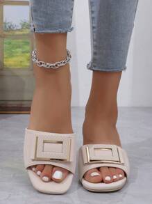 Nữ Hở Mũi Vuông Khóa Dép Peep-Toe Màu Trơn Phong Cách Ngày Lễ Mùa Hè Bề Mặt Màu Trơn Gót Thấp Gót Vuông mũi vuông - Màu Hồng baby - Xem 4