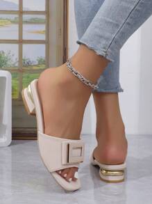 Nữ Hở Mũi Vuông Khóa Dép Peep-Toe Màu Trơn Phong Cách Ngày Lễ Mùa Hè Bề Mặt Màu Trơn Gót Thấp Gót Vuông mũi vuông - Màu Hồng baby - Xem 5