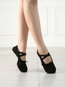 Damen Schwarze Ballettschuhe mit Kordelzug, Segeltuch, gekreuztem elastischem Band, passend zu Hoodies - schwarzer Kordelzug - Übersicht 5