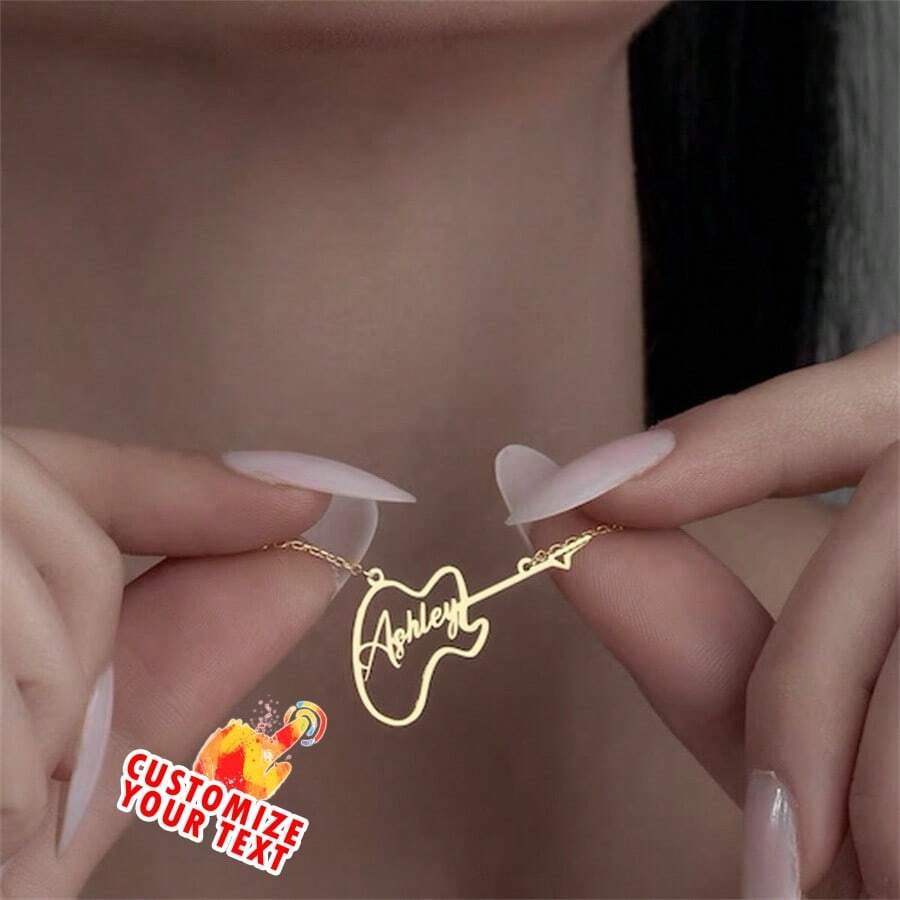 1pc Custom Guitar Necklace, Guitar Jewelry In SterlingSilver, Personalized Guitar Pendant, Guitar Player NameCharm, Gift For Guitar Player