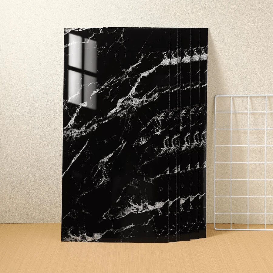 20PCS Self-Adhesive Black Marble PVC Cladding Wall Panels For Kitchen Bathroom Carnival Home Sticker - 黑色 - 查看 1
