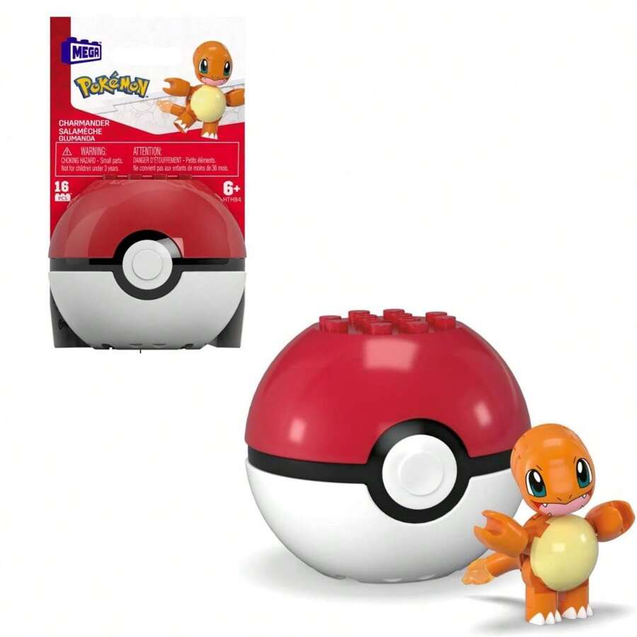 MEGA Pokemon Evergreen Charmander Action Figure Building Set With Poke Ball (16pc) Room Decoration - Green - View 1