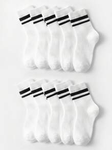 5pairs/pack Children's White Double-barrel Socks, Suitable For Daily Life And Exercise - Black and White - View 18