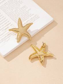 1 对简约海星设计耳环，时尚海洋主题女士珠宝