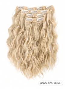 12 Inch Clip On Wig For Summer Autumn Lightweight Water Ripple Curly Wig 4-Piece Set Synthetic Heat-Resistant Fiber Wig Suitable For Women's Daily Holiday Wear - 米色 - 查看 4