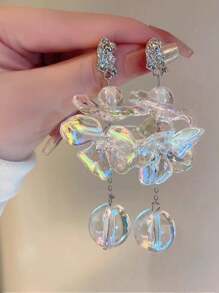 1 par de aretes de bola de flor de cristal acrílico de colores exagerados, de gran tamaño, regalo para mujer, estilo de joyería de resort de playa de verano