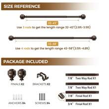 1pc Long Curtain Rods For Windows, Long Heavy Duty Curtain Rod, 7/8 Inch Adjustable Drapery Rods With Netted Texture Finials, Bronze/Silver/Black/Gold/White - 古董青銅 - 查看 9