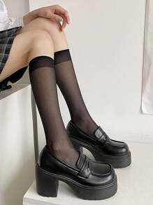 Zapatos de tacón estilo Mary Jane de suela gruesa para mujeres de estatura baja, zapatos de plataforma impermeable de tacón ancho de estilo vintage JK