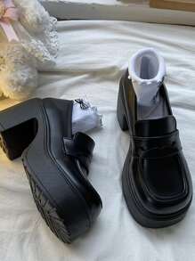 Zapatos de tacón estilo Mary Jane de suela gruesa para mujeres de estatura baja, zapatos de plataforma impermeable de tacón ancho de estilo vintage JK