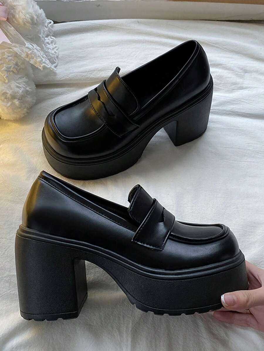Zapatos de tacón estilo Mary Jane de suela gruesa para mujeres de estatura baja, zapatos de plataforma impermeable de tacón ancho de estilo vintage JK