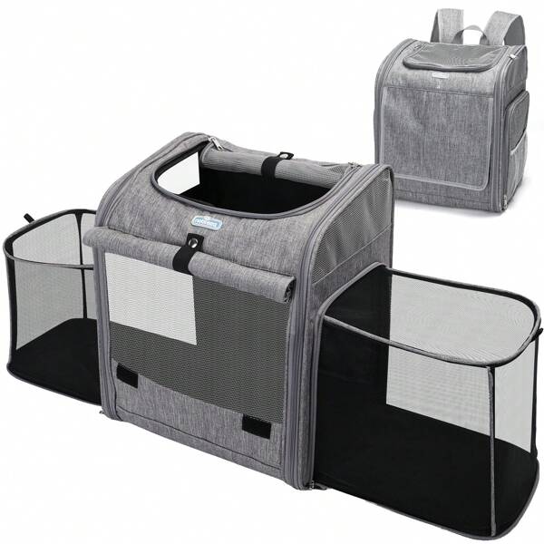 Nobleza - Transportin Mochila para Mascotas, Bolsa para Mascotas Expandible y Plegable con Ventana de Malla, Transportin Perro Pequeño con Arnés Interno, Carga Máxima 10 kg, Gris