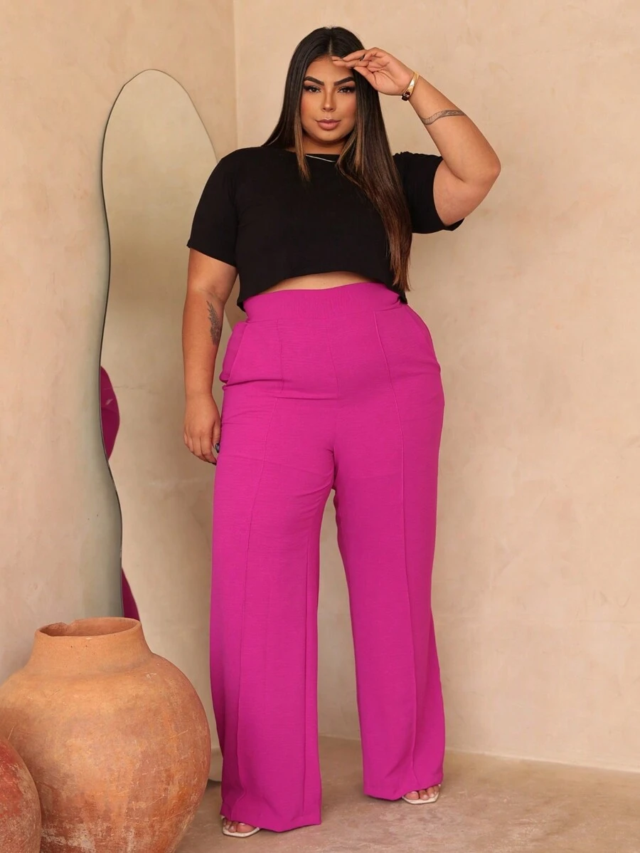 Plus Size Pantalona Duna Moda Pants - Màu Hoa hồng đỏ - Xem 1