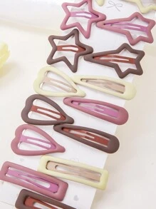 15个/套 女孩/青少年哑光棕色星星、爱心、水滴可爱发夹，刘海/侧边发夹，日常使用 - 彩色 - 查看 6