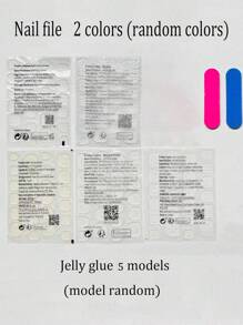 24入組短方形藕粉色冰裂透明假指甲，1片果凍膠及1片指甲檔，壓貼式假指甲美甲工具 - 彩色 - 查看 6