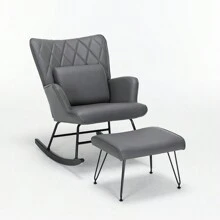 Rocking Chair, Glider Chair,Rocking Accent Chair With Lumbar Pillow And Ottoman For Nursery/Living Room/Bedroom - 灰色 - 查看 1