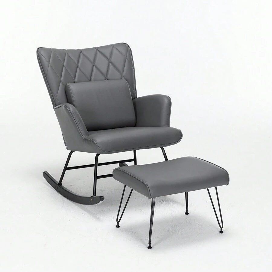 Rocking Chair, Glider Chair,Rocking Accent Chair With Lumbar Pillow And Ottoman For Nursery/Living Room/Bedroom - 灰色 - 查看 1