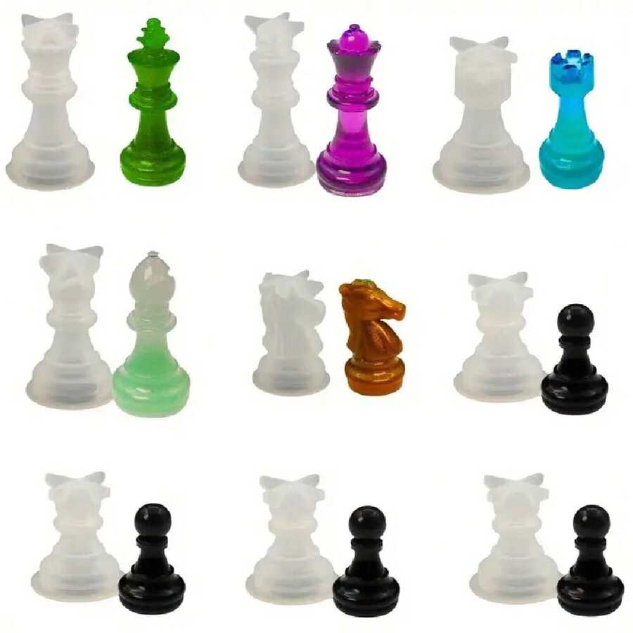 6 件/包DIY 树脂硅胶模具棋子树脂模具 3D 国际象棋模具套件棋盘模具用于树脂铸造 - A套裝 - 查看 1