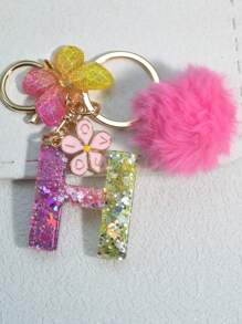 1 件字母树脂雪花钥匙扣，女士适用，蝴蝶流苏装饰包袋吊坠，礼品汽车配件包袋饰品学校可爱哥特 Y2k 包袋挂绳带身份证夹汽车配件包袋饰品圣诞节 - 玫紅毛球 - 查看 34