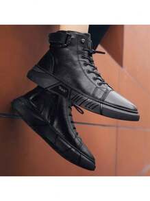Botas Chelsea para hombre, botas británicas para hombre, botas altas de terciopelo cálidas, botas informales para hombre, modernas y versátiles - Negro - Ver 7