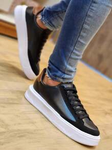 Skalvin Men's Casual Sneaker Sneakers High Sole Soft Modern Versatile - 黑色 - 查看 4
