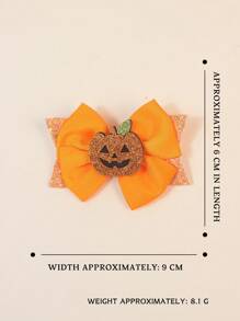 2pcs/Set Orange Bow Hair Clips For Kids, Halloween Pumpkin Hair Accessories For Girls, For Halloween Party - Orange - View 6