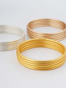 5pcs/Set Elegant Matte Gold-Tone Bangle Bracelets For Women,  Style - 5pcs Matte Imitation Gold Ring Bracelet - View 1