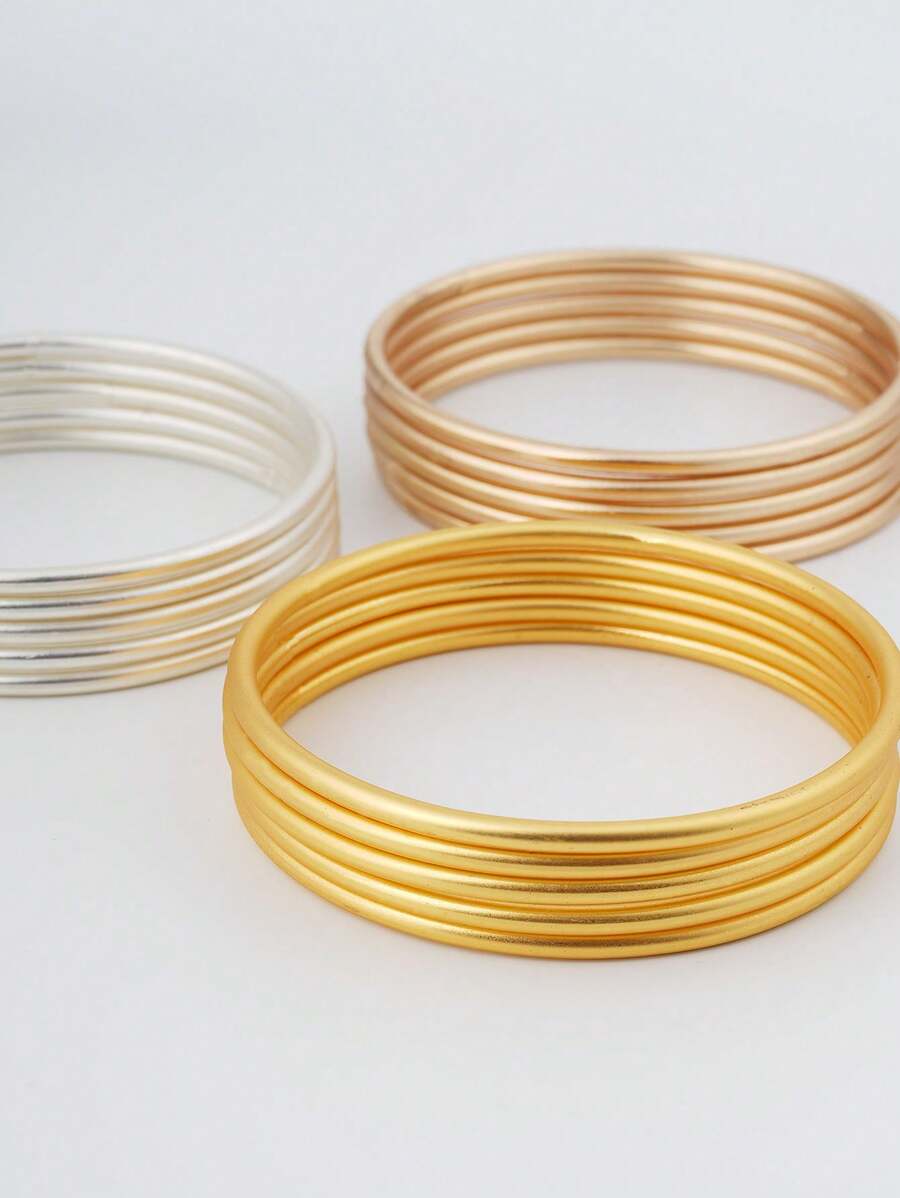 5pcs/Set Elegant Matte Gold-Tone Bangle Bracelets For Women,  Style - 5pcs Matte Imitation Gold Ring Bracelet - View 1