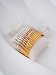 5pcs/Set Elegant Matte Gold-Tone Bangle Bracelets For Women,  Style - 5pcs Matte Imitation Gold Ring Bracelet - View 10