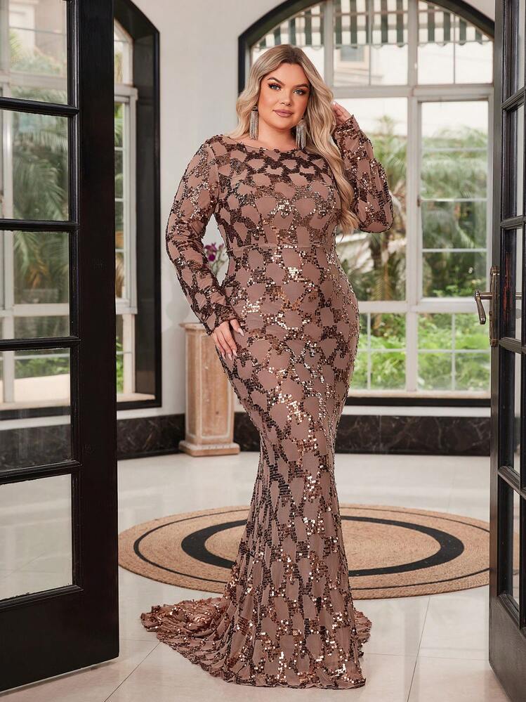 brown prom dress plus size Ladivine CH079C Dress, EMERALD / 2X