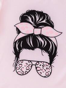 2pcs Baby Girl European Style Printed Long Sleeve Top And Distressed Denim Effect Pants Set, Autumn/Winter