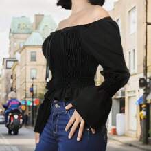 BLUSA CAMPESINA MANGA LARGA - Negro - Ver 1