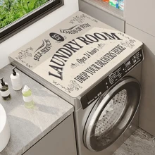 1pc, Washing Machine Cover Pad, Laundry Room Text Printed, Absorbent Top Protective Pad, Quick Dry Refrigerator Dust Cover Pad, Modern Laundry And Kitchen Appliance Washing Machine And Dryer Dust Cover
