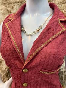 WOMEN'S SHORT AND BLOUSE SET WITH BUTTON - 玫紅色 - 查看 2