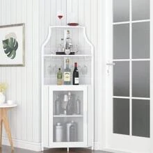 Corner Wine Bar Cabinet With Drawer And Removable Storage Shelve Industrial Liquor Cabinet With Mesh Door Home Bar Cabinet For Liquor And Wine Storage