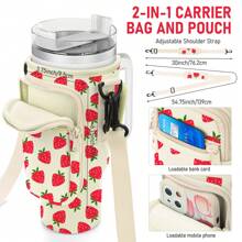 Water Bottle Carrier Bag With Phone Pocket For Cup 40 Oz Tumbler With Handle Neoprene,Portable Water Bottle Holder Pouch  With Adjustable Strap For Cup Accessories,Storing Cards,Phones And Other Small Item - AA-草莓 - 查看 3
